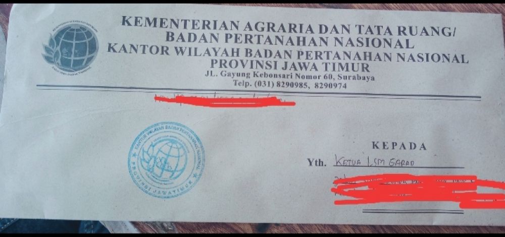 Jawab Surat Pengaduan Dari LSM GARAD, Kanwil ATR/BPN Jatim Diduga Kuat Langgar Permen ATR/BPN No 12 Tahun 2017 Tentang PTSL