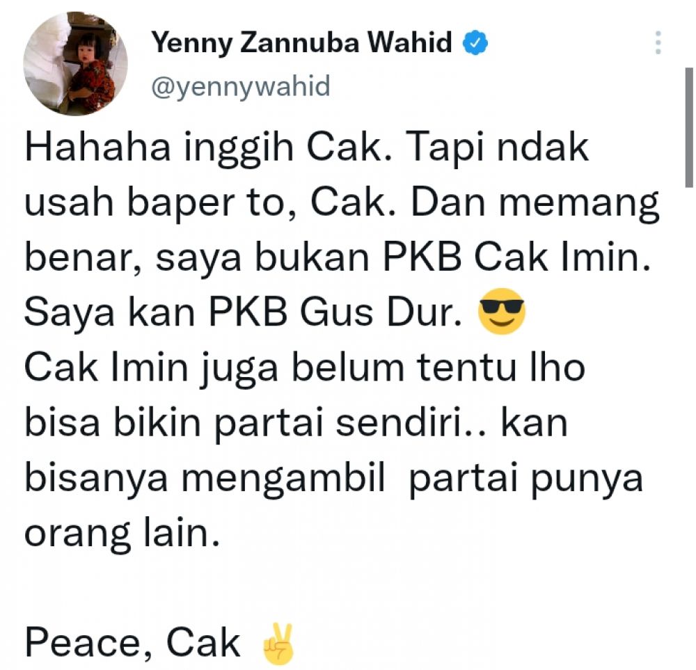 Saling Sindir Ning Yenny Dengan Cak Imin Soal PKB, Perang Terbuka?