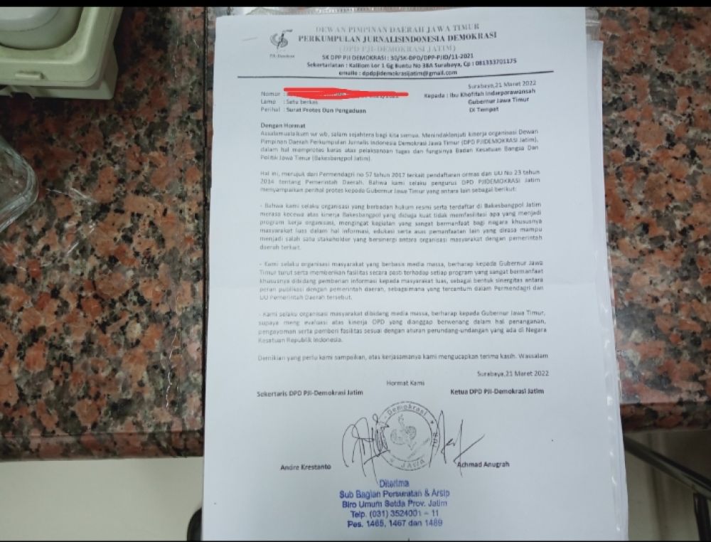 Pengaduannya Gak Ditanggapi, DPD PJIDEMOKRASI Jatim Anggap Gubernur Gagal Dalam Pelaksanaan Reformasi Birokrasi