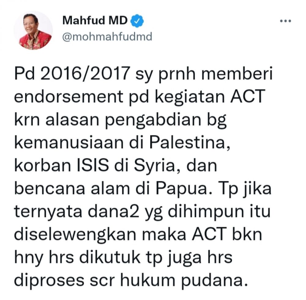 Gegara ACT Selewengkan Dana, Mahfud MD Akui Merasa Pernah Tertipu