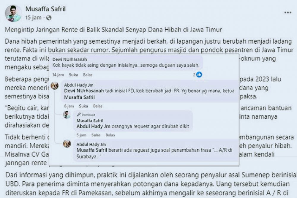Heboh Postingan Ketua Ansor Jatim Soroti Pemotongan Dana Hibah Gubernur 50%, Berikut Isinya