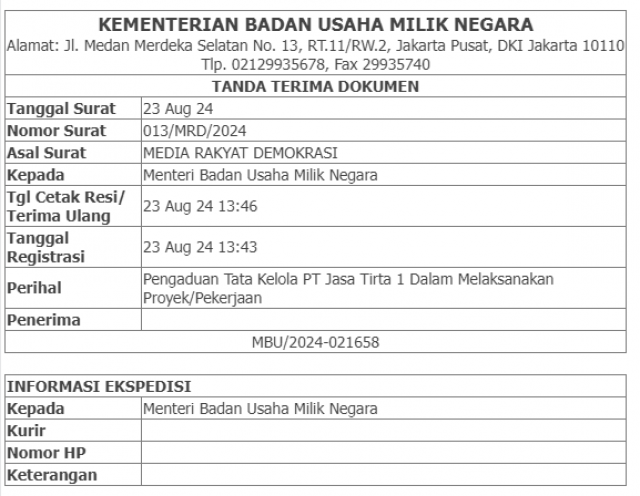 Sistem Tata Kelola PT Jasa Tirta 1 Dalam Pelaksanaan Proyek Dianggap Multitafsir, Hingga Akhirnya Diadukan Ke Menteri BUMN Dan APH