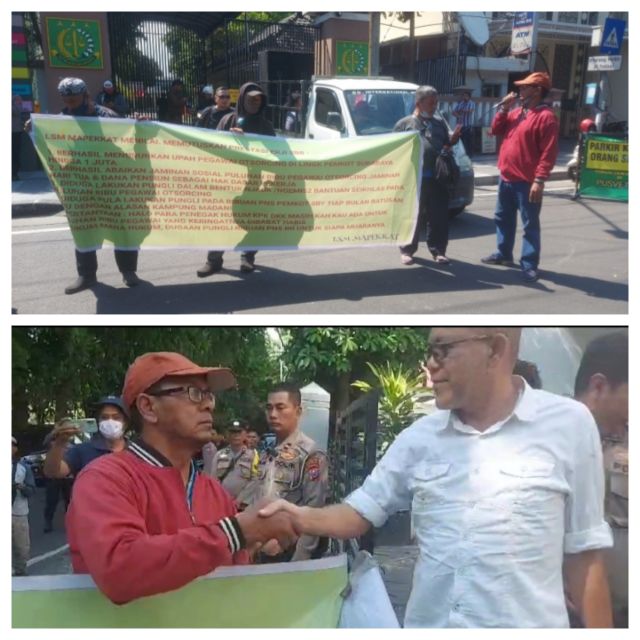 Geram Laporannya Tak Ada Kejelasan, MAPEKKAT Demo Kejati Jatim Dan Serahkan Spanduk Tuntutan Ke Bakesbangpol Kota Surabaya