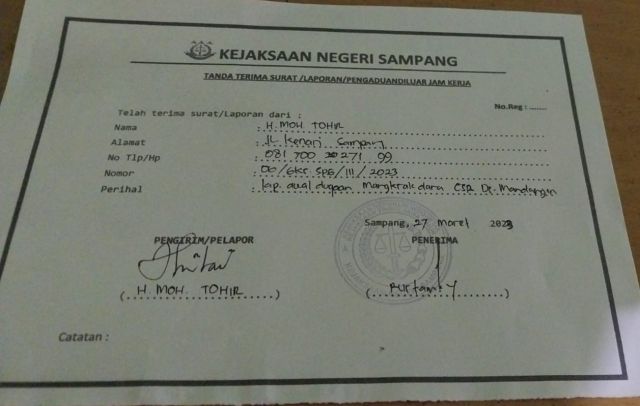 3 Bulan Pelaporan Mangkraknya Pengerjaan CSR HCML Didesa Mandangin Sampang Tak Tersentuh, Pelapor Pertanyakan Kinerja Kejari Sampang