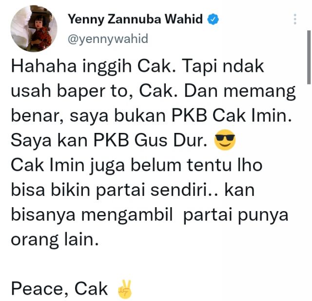 Saling Sindir Ning Yenny Dengan Cak Imin Soal PKB, Perang Terbuka?
