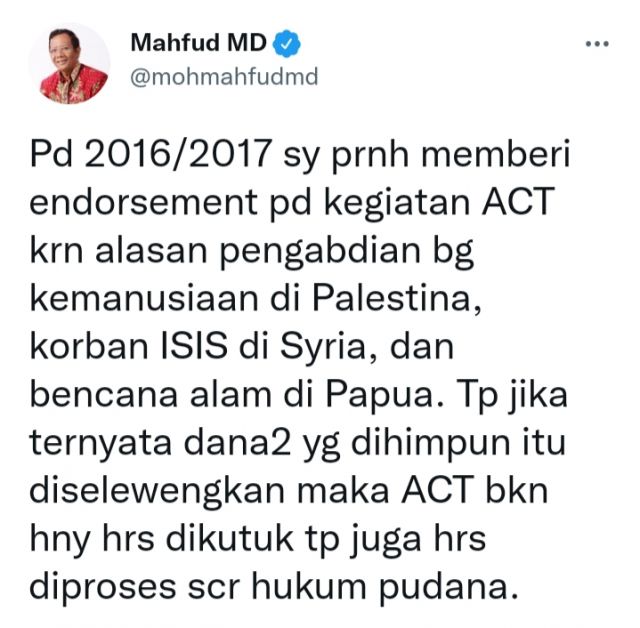 Gegara ACT Selewengkan Dana, Mahfud MD Akui Merasa Pernah Tertipu
