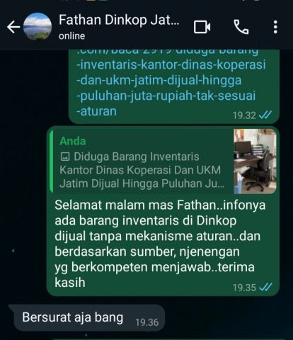 Terkait Dugaan Penjualan Aset Dinkop Jatim, Sumber : Yang Jual Oknum Satpol PP Yang Diduga Atas Perintah